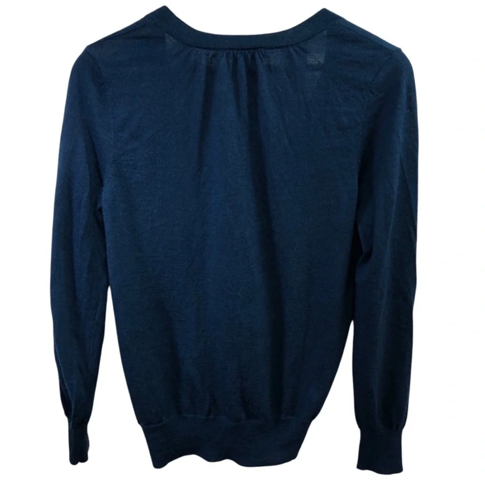 Loft Button Front Blue Cardigan Women's L Wool Blend Ruched Classic Feminine